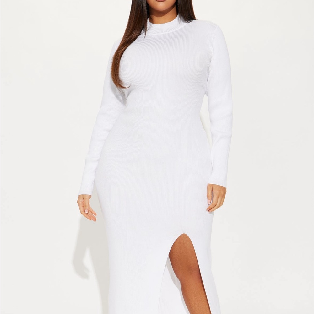 Fashion Nova Anna Sweater Maxi Dress Chic White Long Sleeve NWT